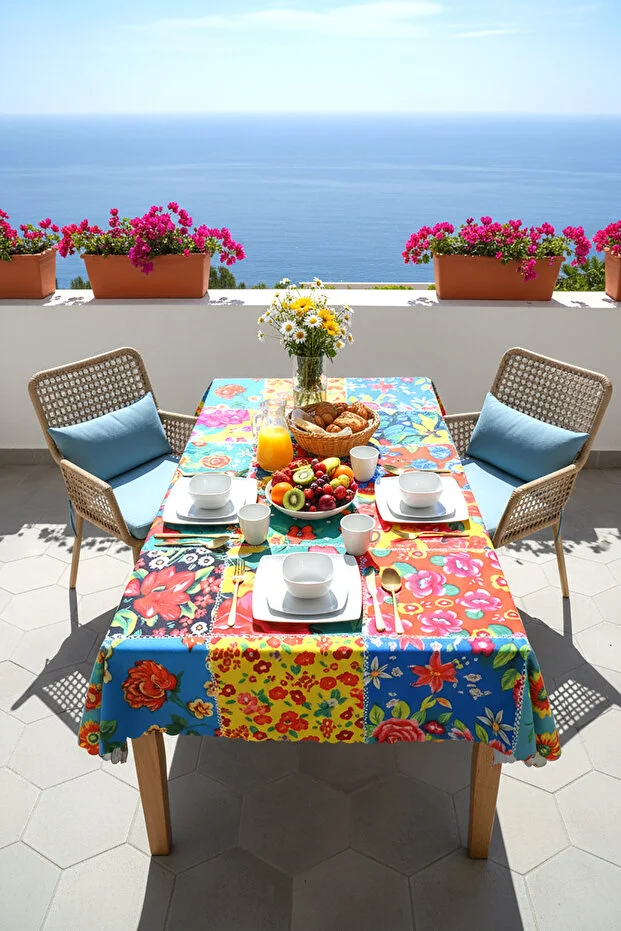 Decomia Home Modern Colorful Striped Tablecloth Stain-Resistant Stylish Design for Garden Balcony